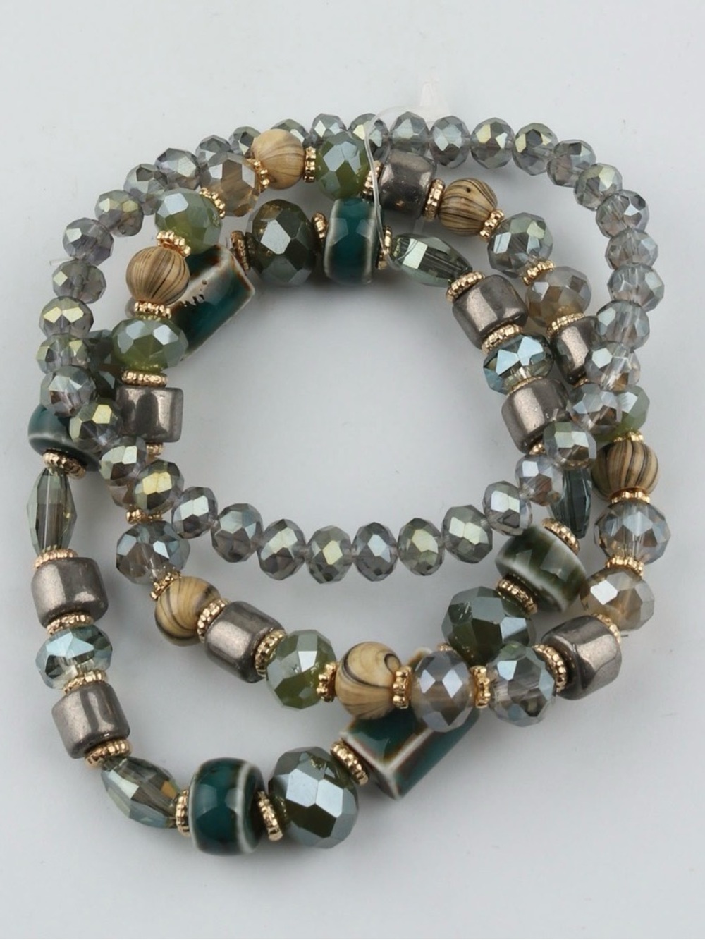 Three-layered beaded stretch bracelet set